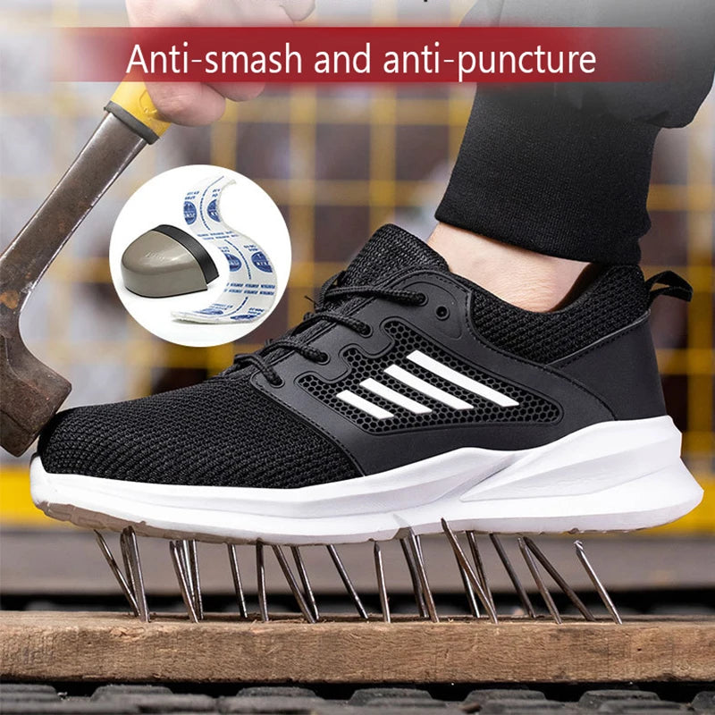 Safety Sneaker for Men Steel Toe Safety Shoes Sports Work Anti-Smashing Industrial Safety Tennis Shoes Outdoor Black Work Boots