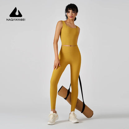 Europe and the United States women's yoga suit training rib-neck sleeveless tank top and sport fitness pants wear outside