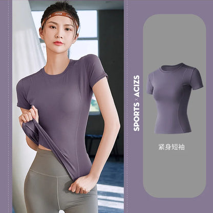 2024 fashion Spring Summer New Yoga Clothes Top Short Sleeve Women's Workout Simple Running Fitness T-shirt Gym Sport Running