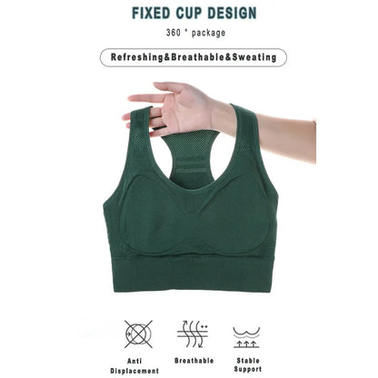 Sports Bra for Women, Back Padded Strappy Sports Bras Medium Support Yoga Bra with Fixed Cups