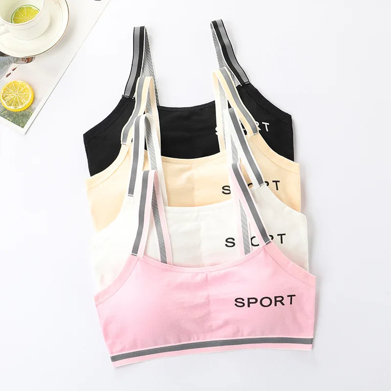 1/4 Sets Wireless Girl's Sports Bra Underwear Sets Cotton Breathable Sweat-Wicking Kids Brassiere and Girls Panties Lingerie Set