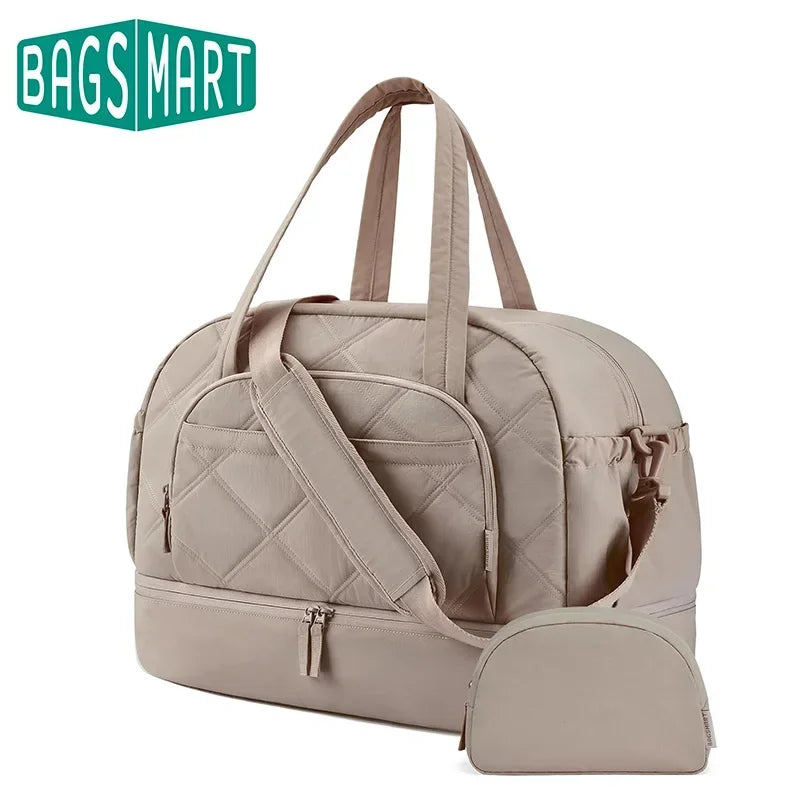 BAGSMART Boston Bag for Women Large Capacity Golf Travel Bag Puffer Duffle with Shoe Compartment Carry On Gym Sports Bag