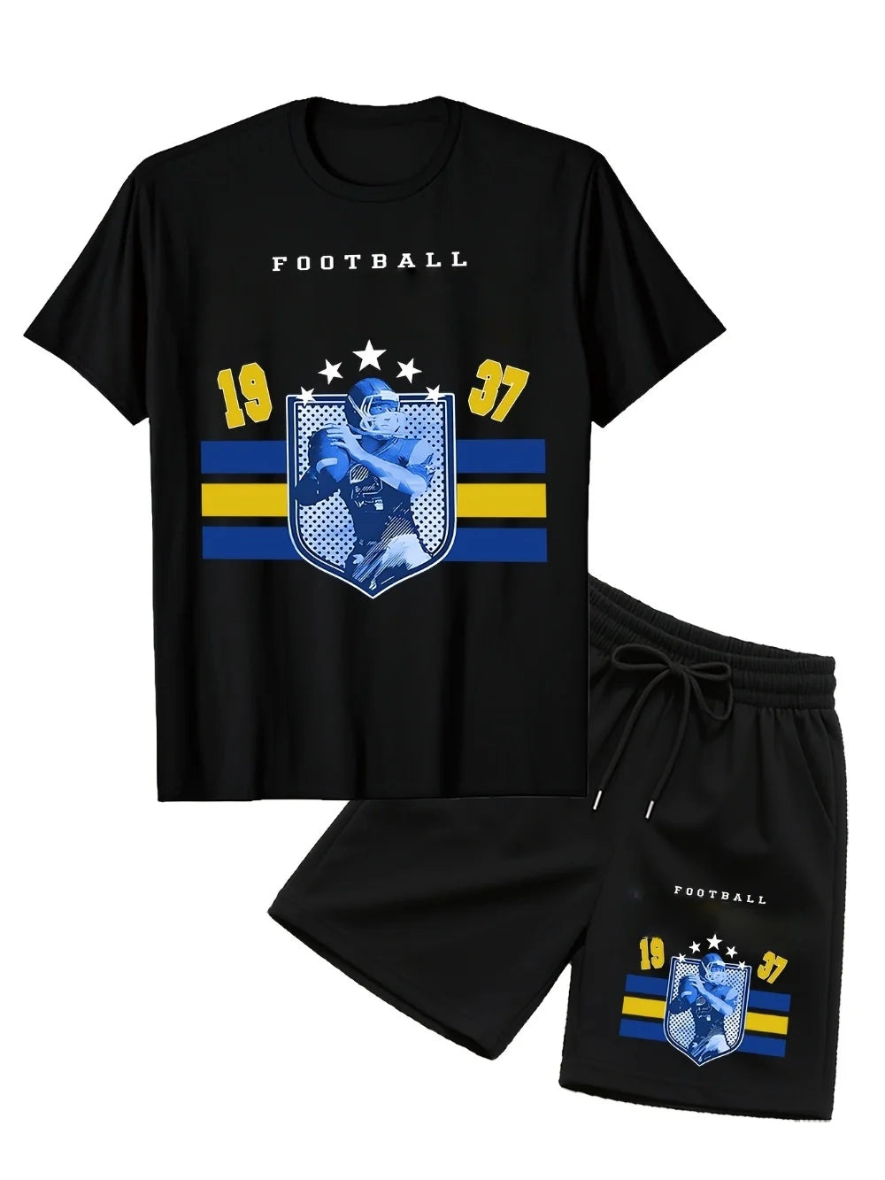 Soccer Team Men's Short Sleeve Shorts Two-piece Lightweight Team Graphic Printed Quick-Drying Breathable Soccer Sportswear