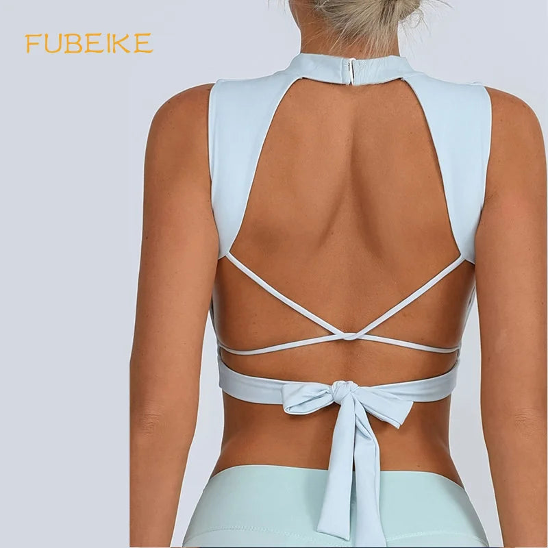 FUBEIKE Sports Bra Yoga Clothing Beauty Back Backless Quick-Drying Strap Sporty Woman Top Fitness Yoga Wear Sportswear