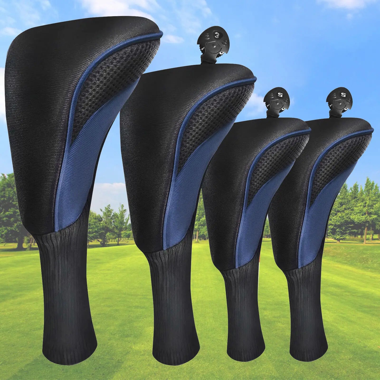 Golf Club Head Covers for Woods Driver Fairway Hybrid Value 4 Pack, Long Headcover Interchangeable Accessories