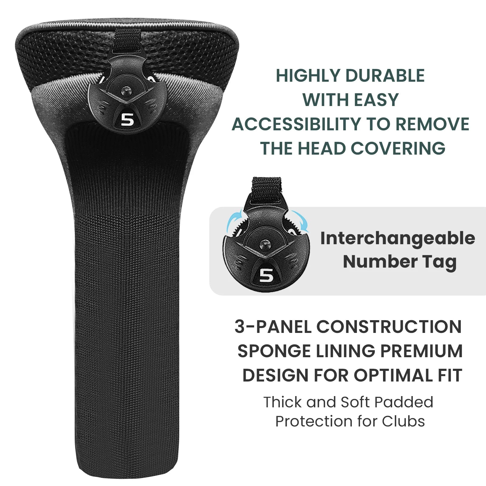 Golf Club Head Covers for Woods Hybrids 1 Pc Long Neck Golf Clubs Headcovers with Interchangeable No.Tags Golf Accessories