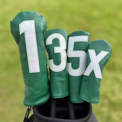 Golf club covers - white and green with large numbers, fits all clubs