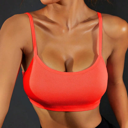 Workout Sports Bras for Women Padded Strappy Open Back Gym Bra Light Impact Yoga Crop Top