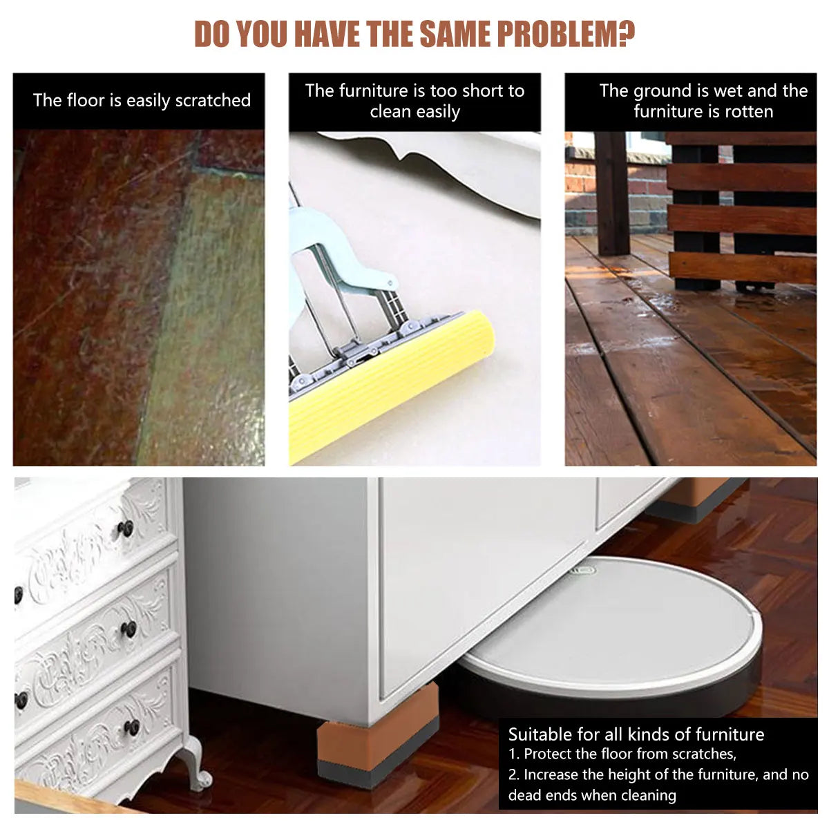 4Pcs Furniture Heightening Foot Pad TPU Non Slip Bed Sofa Fridge Table Risers Multifunctional Rectangle Furniture Support Risers