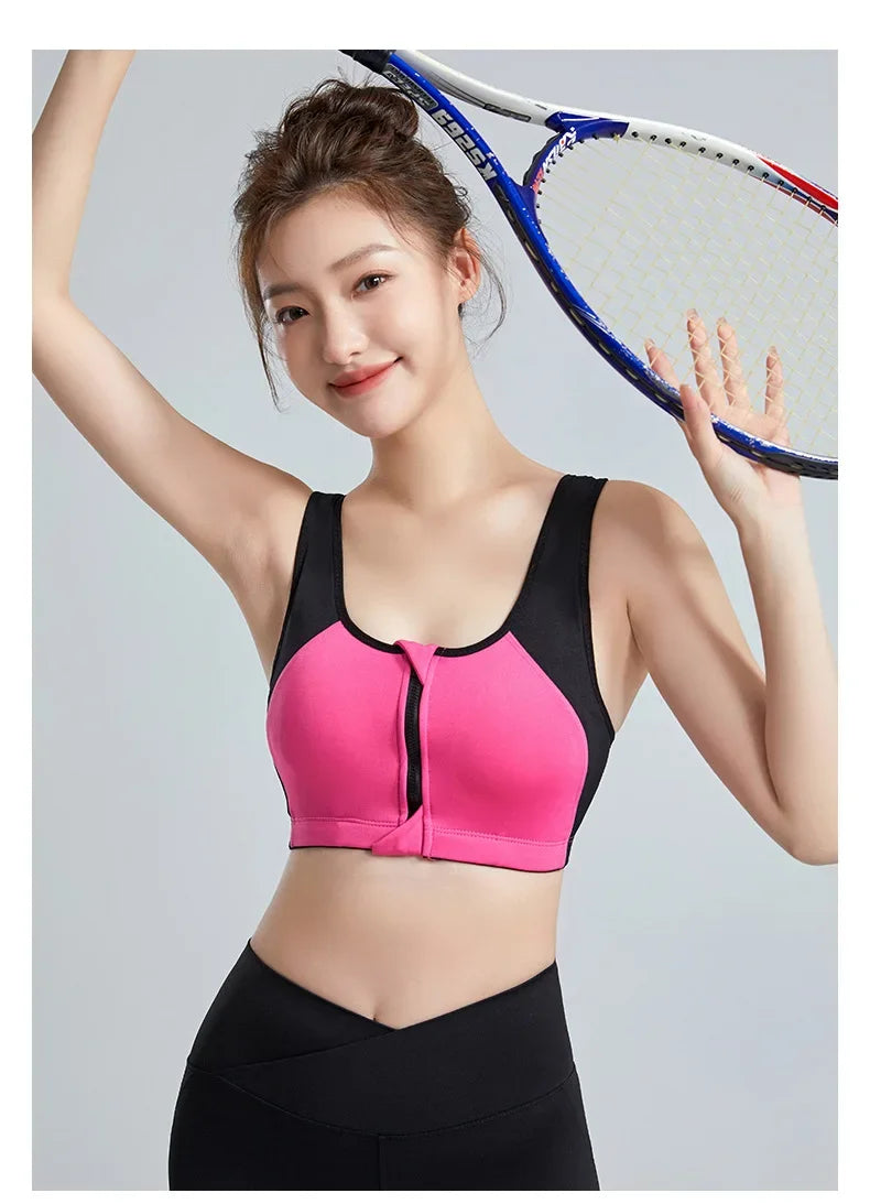 Sports Bra Women Push Up Front Zipper Shockproof Patchwork Gym Jogging Crop Top Female Running Fitness Vest Sport Bras for Women