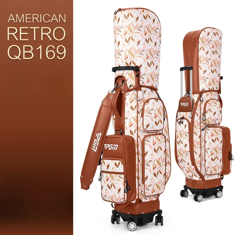 PGM 4 Wheel 360 Degree Rotating Waterproof Golf Bags Quality Women's vintage pull rod Golf Bag QB169