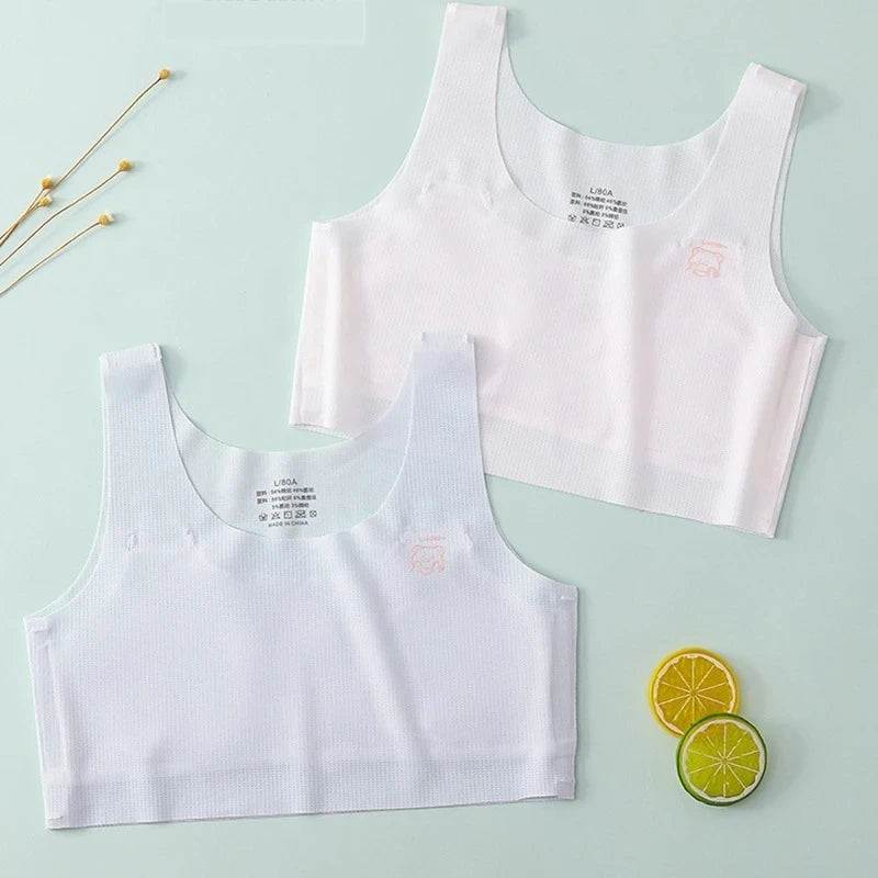 2024 Bra For Teenager Girls New Student Girl Development Period Bra No Steel Ring Girl Sports Tube Top Solid Color Training Bra