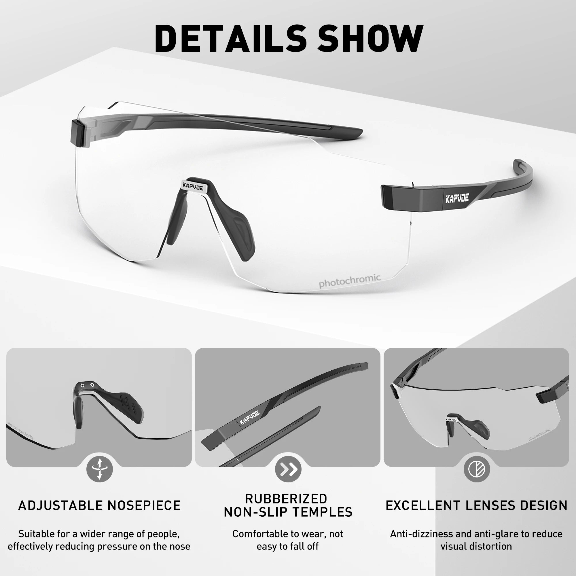 Kapvoe Photochromic Cycling Glasses UV400 Running Sunglasses Lightweight Bicycle MTB Bike Eyewear Sports Safety Goggles