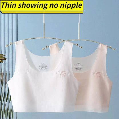 2024 Bra For Teenager Girls New Student Girl Development Period Bra No Steel Ring Girl Sports Tube Top Solid Color Training Bra