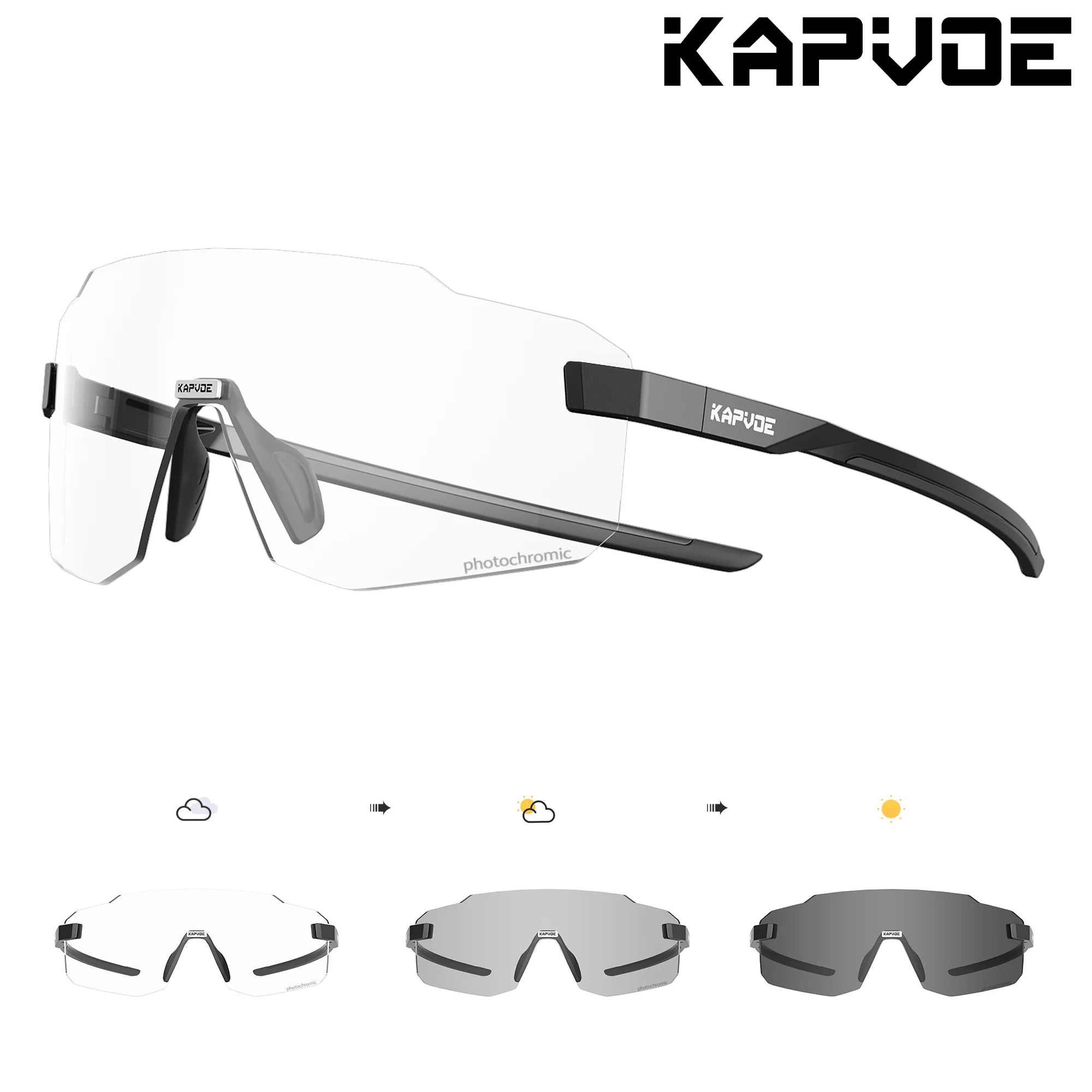 Kapvoe Photochromic Cycling Glasses UV400 Running Sunglasses Lightweight Bicycle MTB Bike Eyewear Sports Safety Goggles