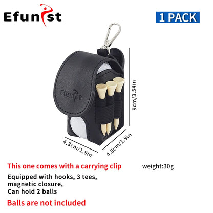 Golf Small Waist Bag Efunist Magnetic Closing Pu Golf Ball Storage Bag With 3 Pcs 54 mmTees And Portable Clip Hold Double Balls