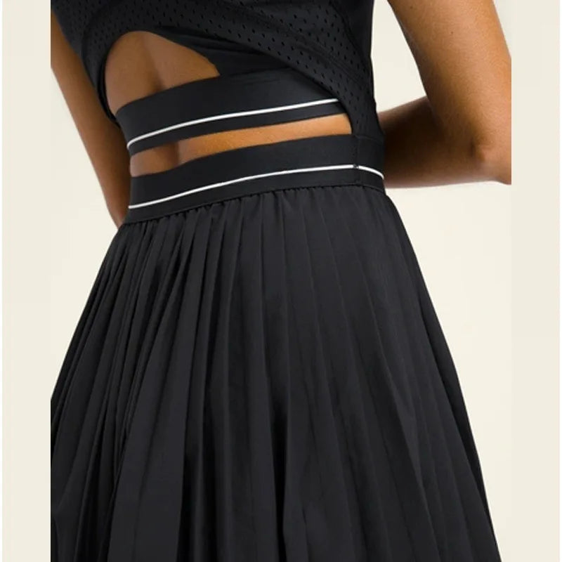 European and American Casual Sports Fitness Yoga Suit Sleeveless Back Hollow Black Tennis Dress