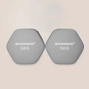 SONGMICS dumbbells set 2x5 kg dumbbell set short dumbbells hexagon neoprene coating
