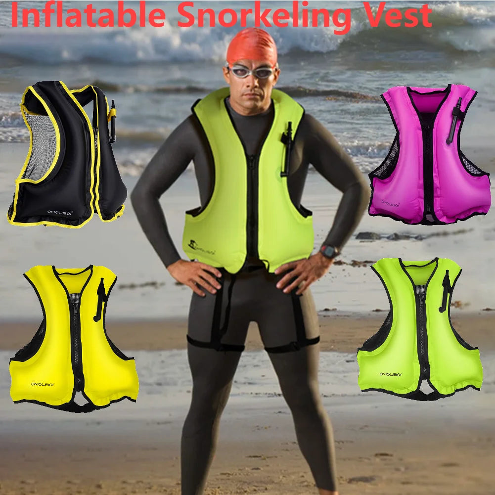 Inflatable Snorkeling Vest Adjustable Water Sports Safety Vest Breathable Inflatable Buoyancy Vest for Swimming Kayaking Boating