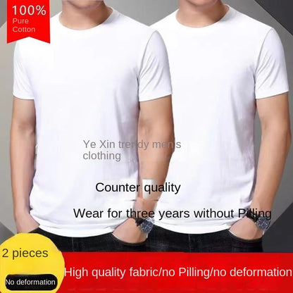 Fashionable Men's White 100% Cotton T-Shirt Golf Wear Men Short Sleeve Tee Solid Color O Neck Casual Summer Undershirt Tee Top