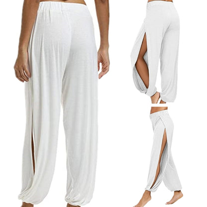 Womens Harem Hippie Pants Yoga Clothing Smocked Waist Palazzo Beach Cover Up Pants Side Split Active Workout Sweatpants