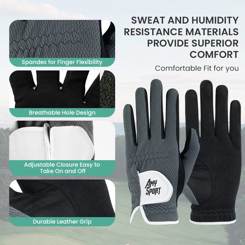 Golf Gloves Men Left Right Hand Rain Grip Hot Wet Weather Value 3/6 Pack, Men‘s Golf Glove All Weather Grip in S M M/L L XL