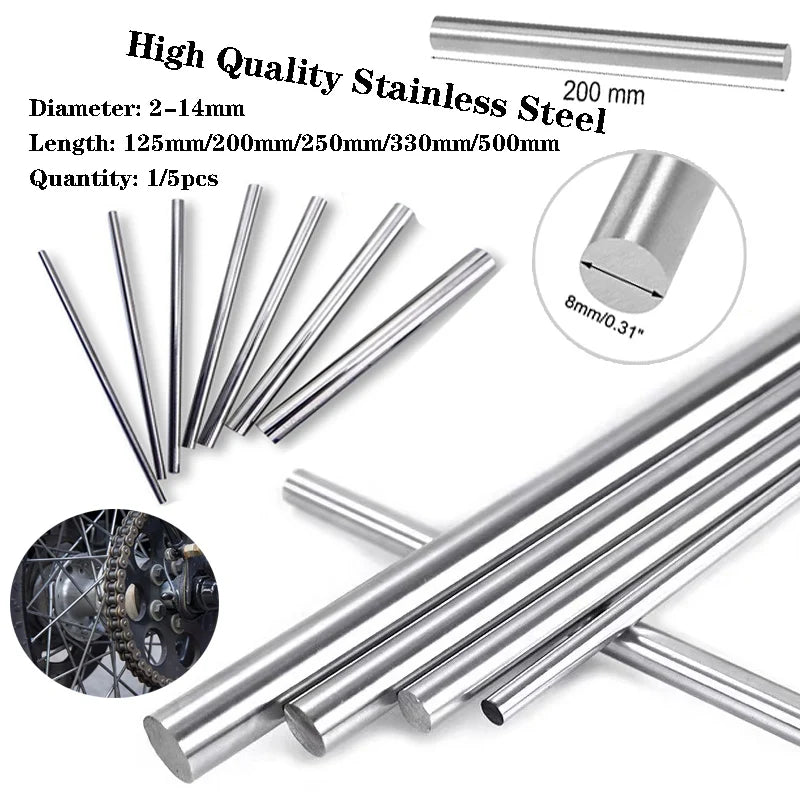 Ground Metric Stainles Steel Shaft Rods, 2mm-14mm Diameter, 125mm 200mm 250mm 330mm 500mm Length, Sold in 1pcs/5pcs