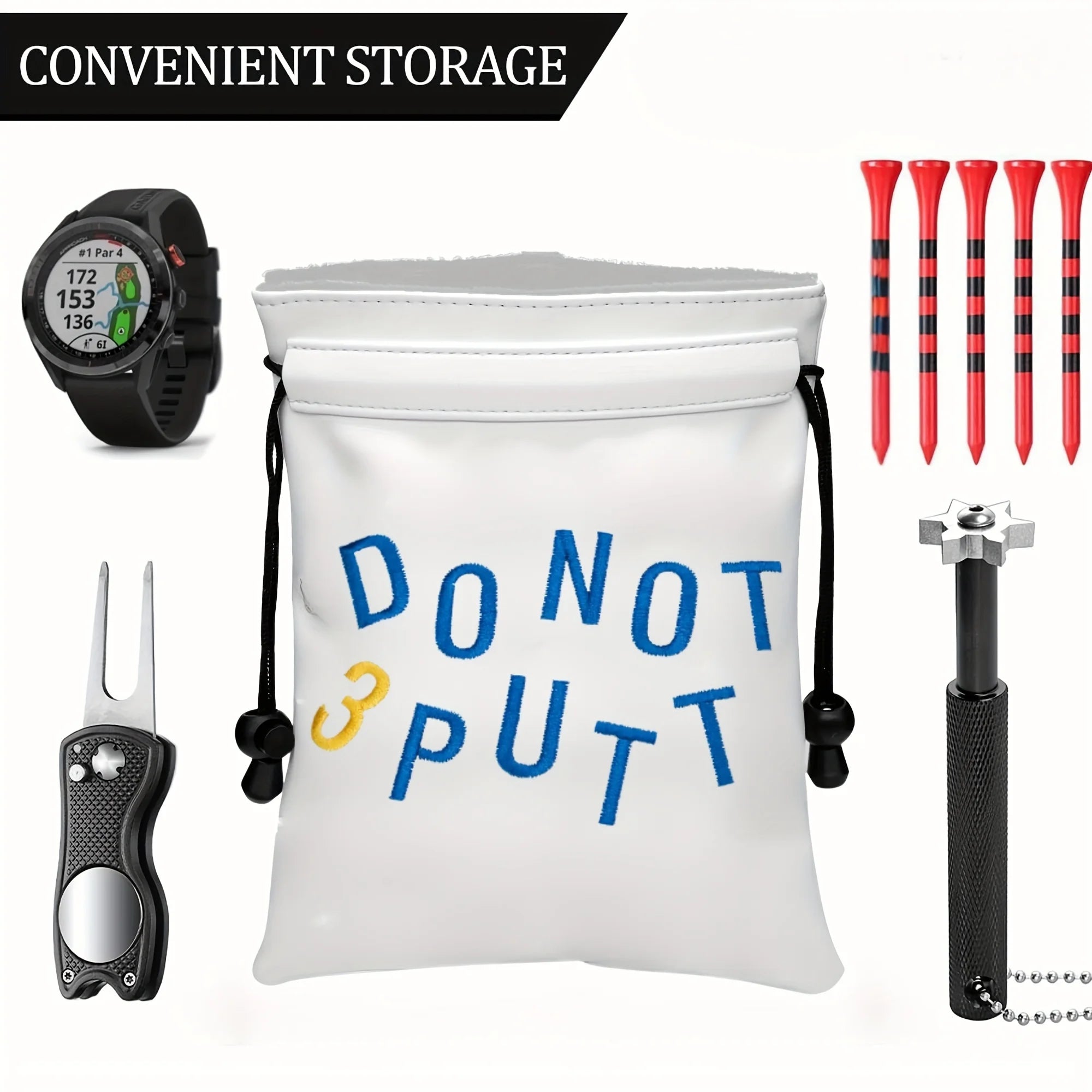 Golf Valuables Bag Made of, Featuring a Drawstring Closure. This Portable Pouch Is Perfect for Golf Balls. Ideal for Golfers, It