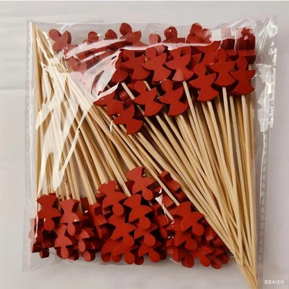Christmas Party Disposable Decoration Bamboo Stick Christmas Santa Snowman Elk Angel Bamboo Skewer Fruit Dessert Food Toothpicks
