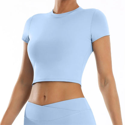 2025 new casual versatile tight fitting quick drying fitness top yoga clothes running Pilates sports T-shirt short sleeved