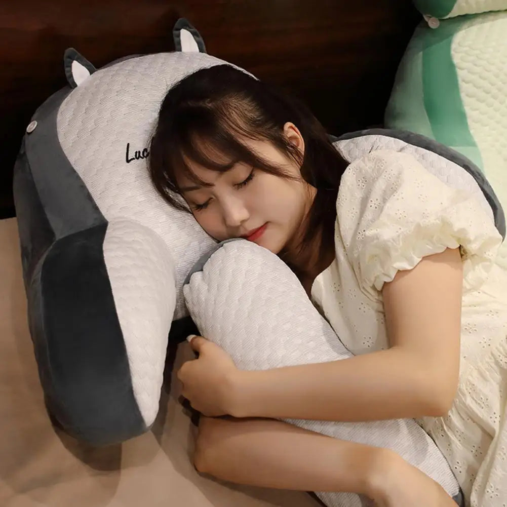 Bedroom Sit Up Pillow Backrest Support Pillow Cartoon Print Bed Reading Pillow with Arm Support Detachable Backrest for Sofa