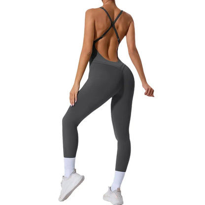 Seamless Yoga Jumpsuits Sports Fitness Hip Raise Cross Back Adjustable Shoulder Strap One-piece Workout Gym Tracksuits for Women