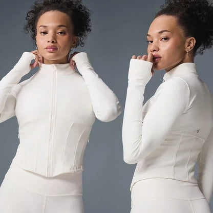 AL Women's Workout Top Airbrush Corset Full Zip Jacket Running Fitness Top Slim Fit Yoga Sports Zipper Comfortable Top Black