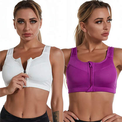 Plus Size Women Zipper Sports Bra Shockproof Tank Top Yoga Underwear for Sporty Bodybuilding Running Sport Bras