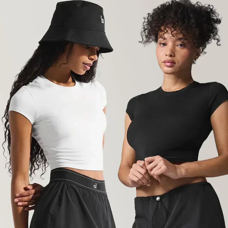 Running Exercise Yoga Clothes for Women Fashion Solid Slimming Tight T-shirt Summer Fitness Training Short Sleeved Crop Top