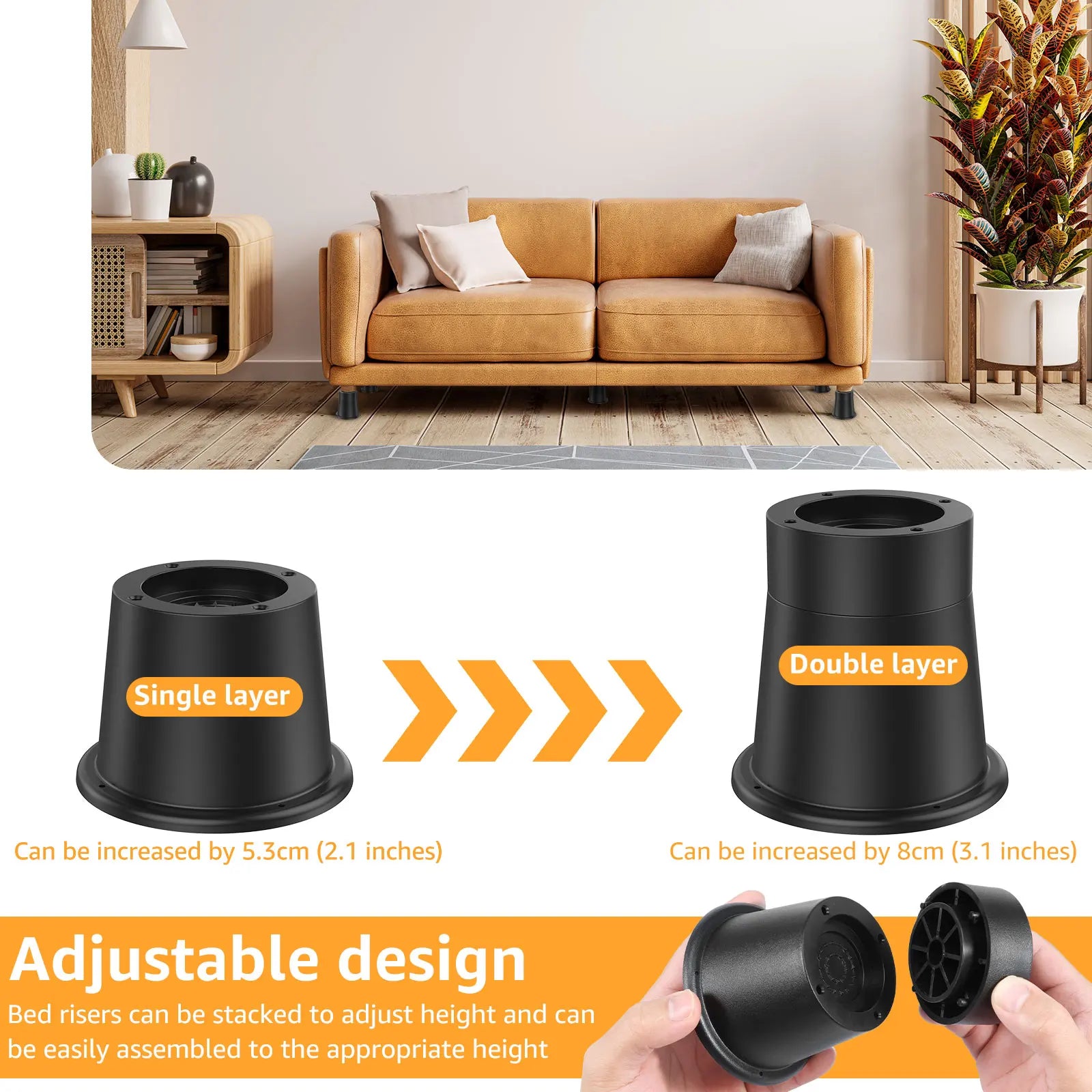 4/6Pcs Heavy Duty Rubber Sofa Cabinet Feet Leg Bed Risers Stand Round Furniture Risers Anti Slip Bed Frame Riser Raising Blocks
