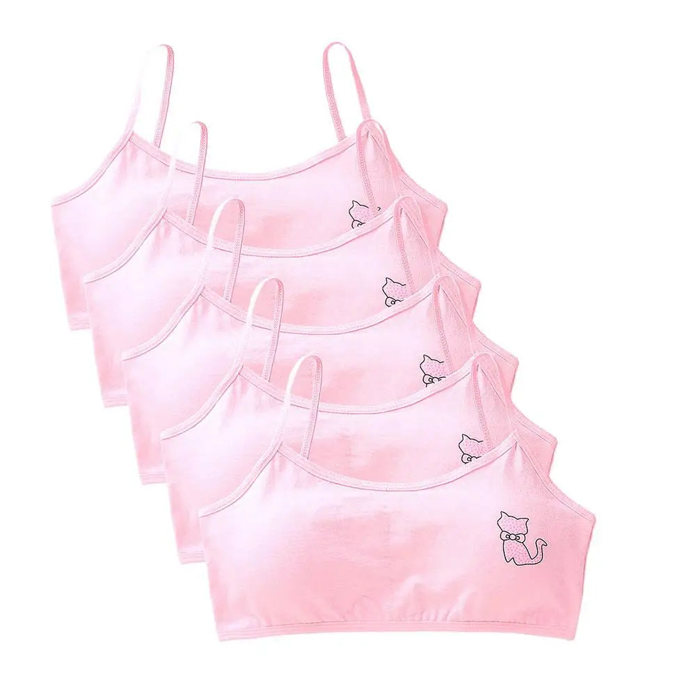 5pcs 2025 Girls Cotton Training Bralette Adjustable Support Tanks Top 8-16Y Breathable Teen Undershirt for Everyday&Sports Bras