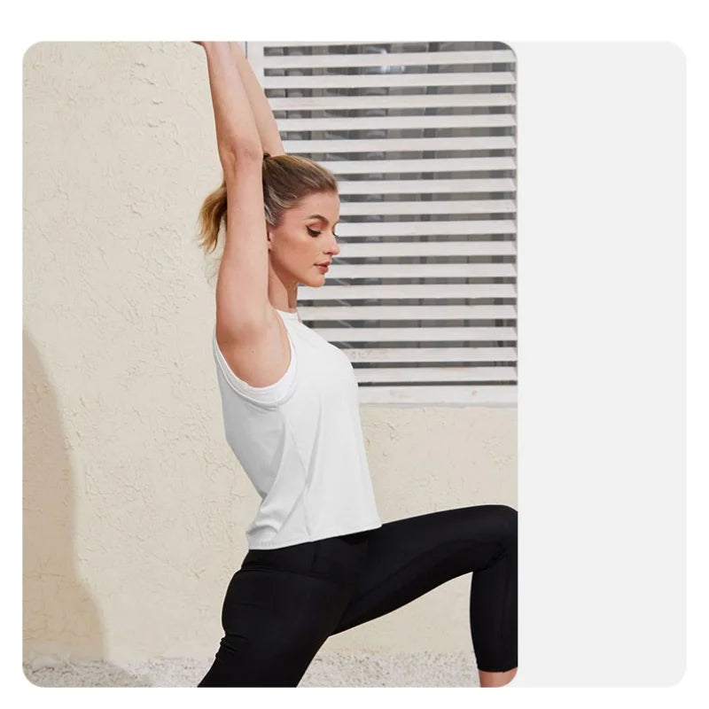 Women Sleeveless Yoga Tops Mesh Quick Dry Breathable Blouse Cover Up Gym Workout Cool T-Shirt Running Short Tank Crop Top