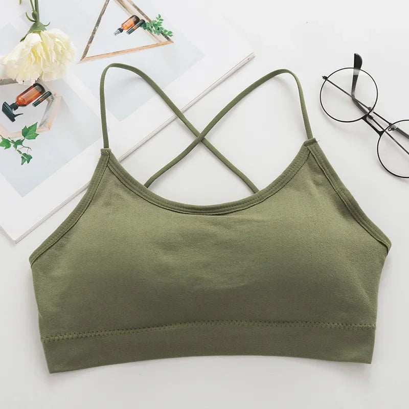 Women Top Cross Strap Sports Bra Thin Push Up Sport Bra Yoga Gym Crop Top Brassiere Fitness Tube Top Breathable Beauty Back Bras