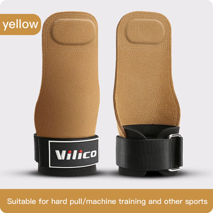 Gym Grips For Men Women Cowhide Palm Guards Weightlifting Fitness Workout Gloves Grips with Wrist Wraps Training Equipment