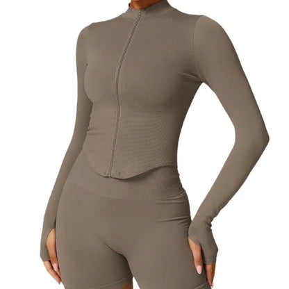 A-New stand-up collar zip long-sleeved yoga jacket women tight fast-drying yoga clothing outdoor fitness sports tops