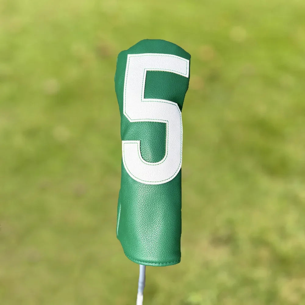 Golf club covers - white and green with large numbers, fits all clubs