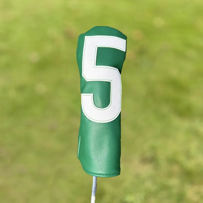 Golf club covers - white and green with large numbers, fits all clubs