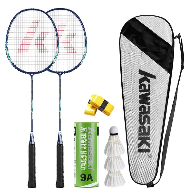 Kawasaki Badminton Set with 2 Badminton Rackets, 3 Shuttlecocks, and Carrying Badminton Bag Suit for Badminton Practice