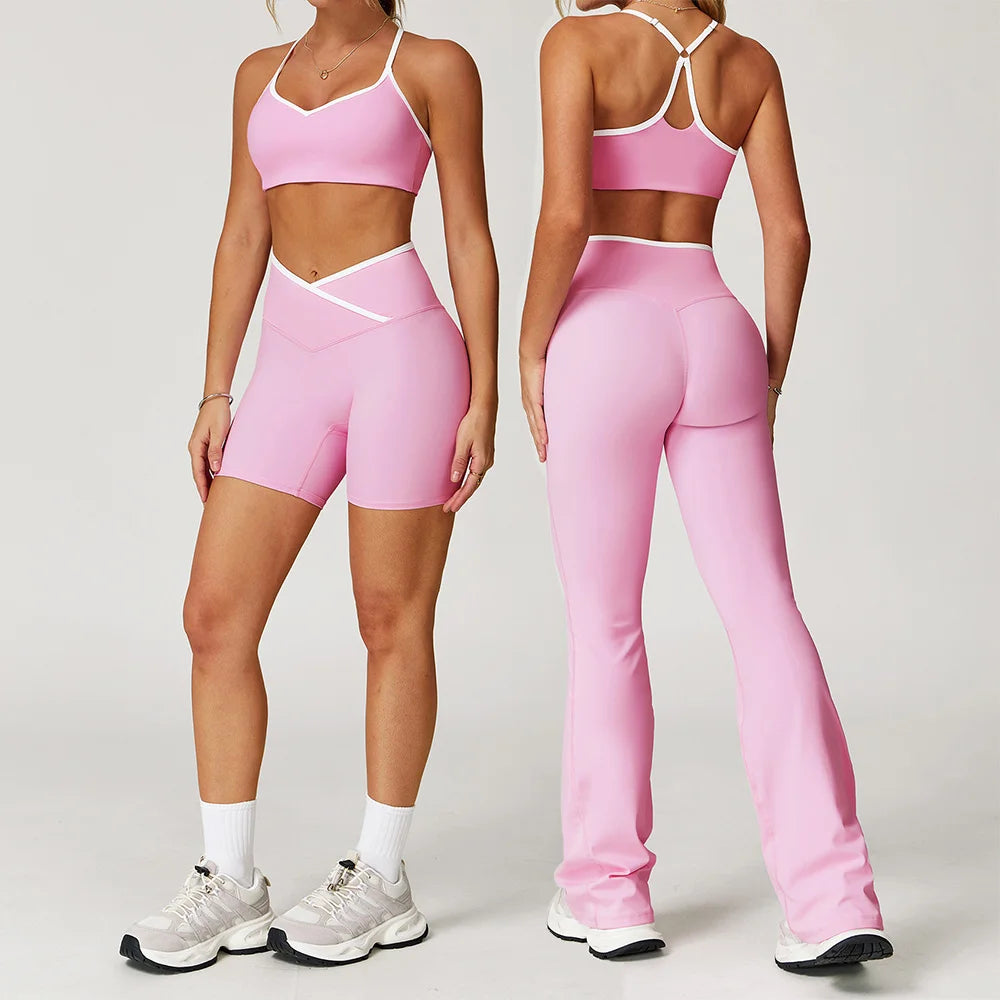 Women's Clothes Yoga Set 2 Pieces Workout Tracksuit Sportswear Gym Clothing High Waist Bell-bottoms Sexy Fitness Bta Sports Suit