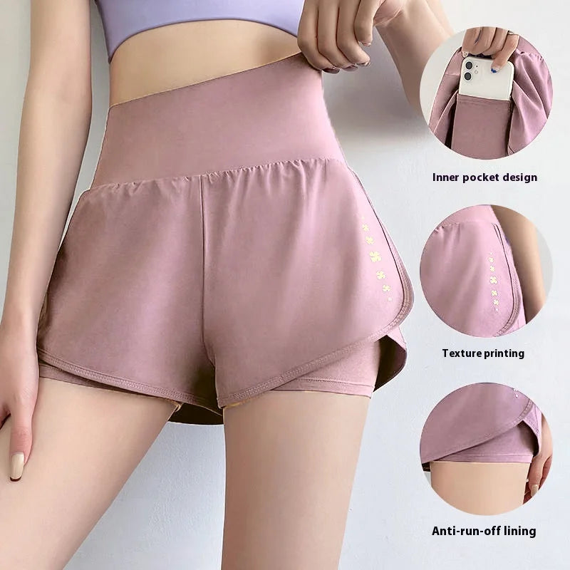 Yoga Wear Pockets Sports Shorts Female False Two Pieces Quick Dry Fitness Running Loose Thin Versatile Shorts