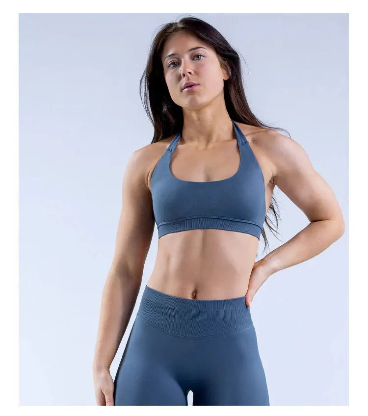 Sports Bra  Seamless Halter Neck Strap Bra Open Back Fitness Yoga Top Bras Support Women Workout Gym Crop Top