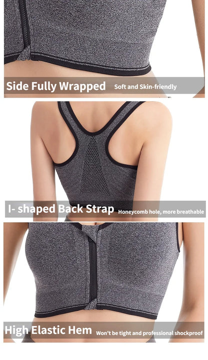 Sports Bra Women Front Zipper More Size Crop Tops Female Gym Jogging Yoga Fitness Shockproof Vest Bralette Sport Bras for Women