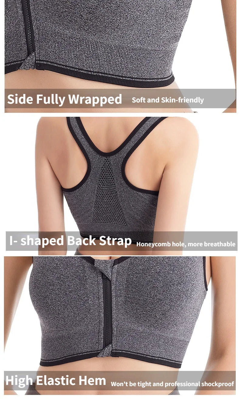 Sports Bra Women Front Zipper More Size Crop Tops Female Gym Jogging Yoga Fitness Shockproof Vest Bralette Sport Bras for Women