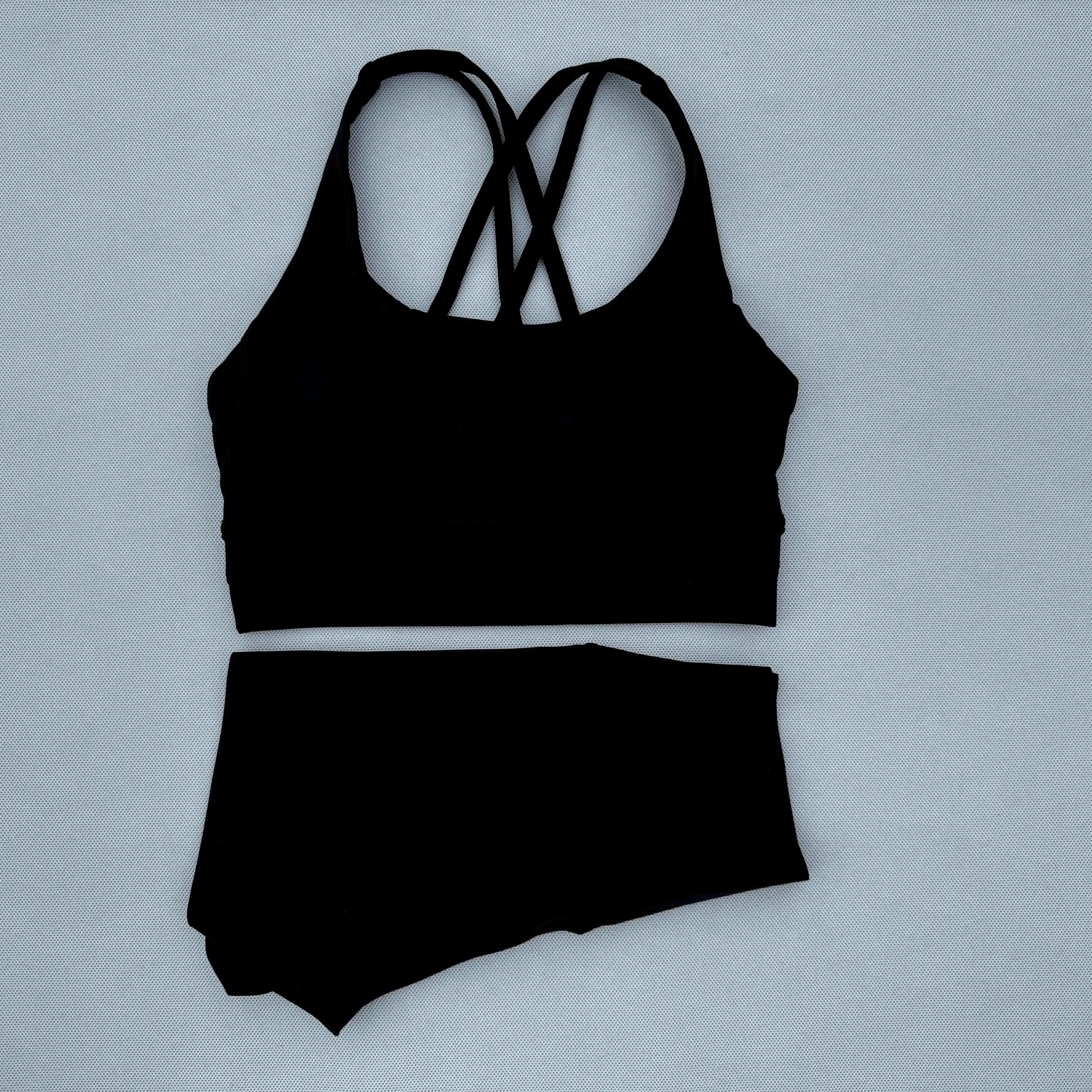 Yoga Clothes Set 2 Piece Gym Sports Shorts Set Women Cross Back Bra Top High Waist Shorts Fitness Suit Running Workout Tracksuit